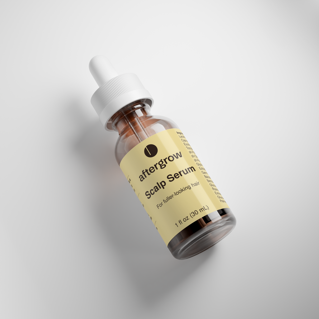 Aftergrow Scalp Serum bottle and label, fourth view.