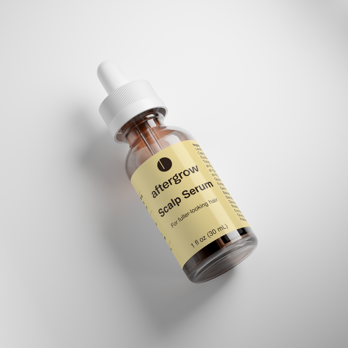 Aftergrow Scalp Serum bottle and label, fourth view.